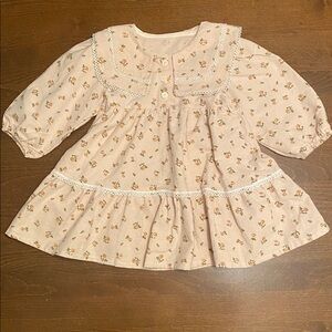 Floral Toddler Girls Dress with Lace Trim